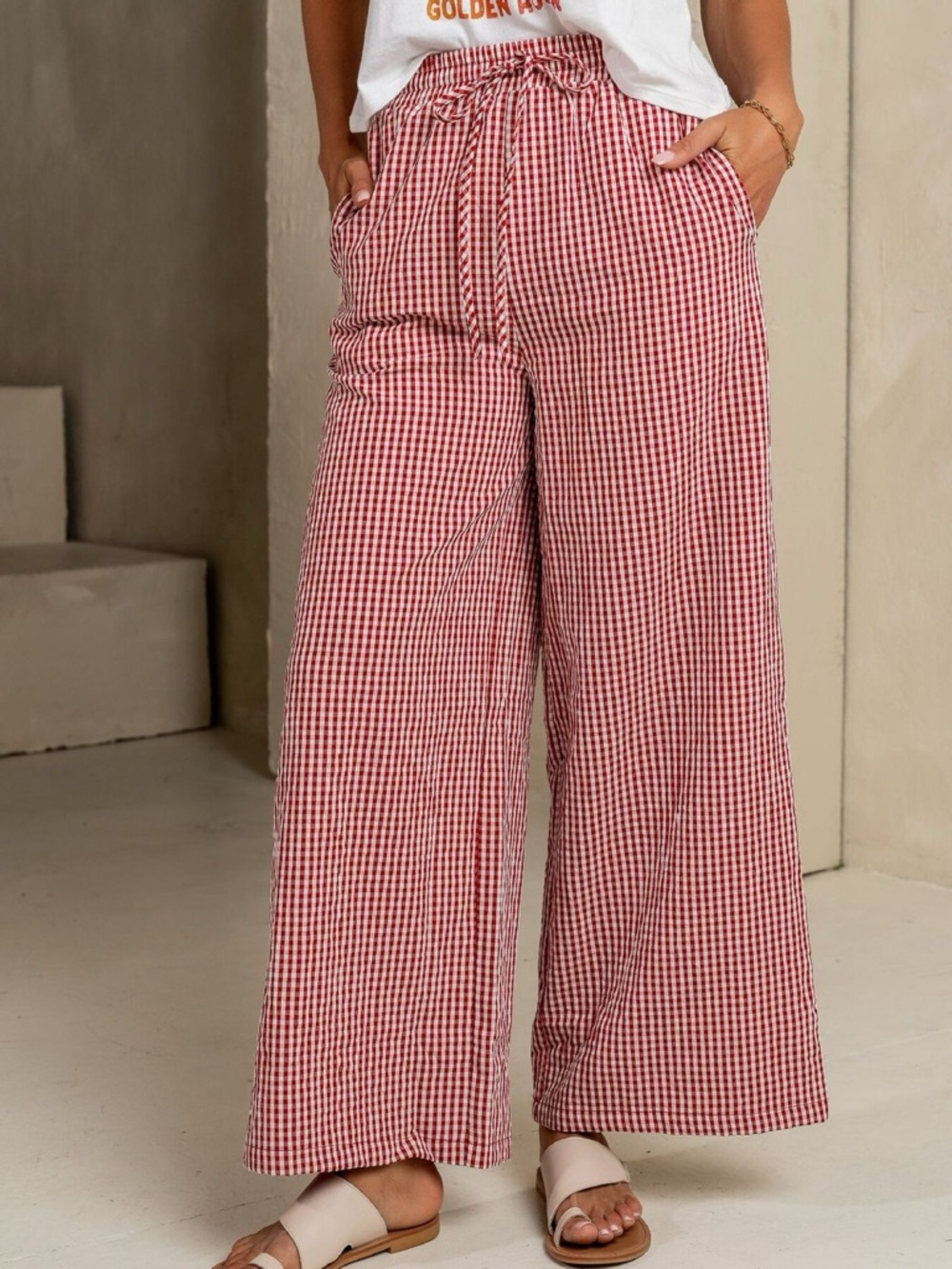 Trindy Clozet Boutique Red Gingham Wide-Leg Pants - Picture 3 of 10